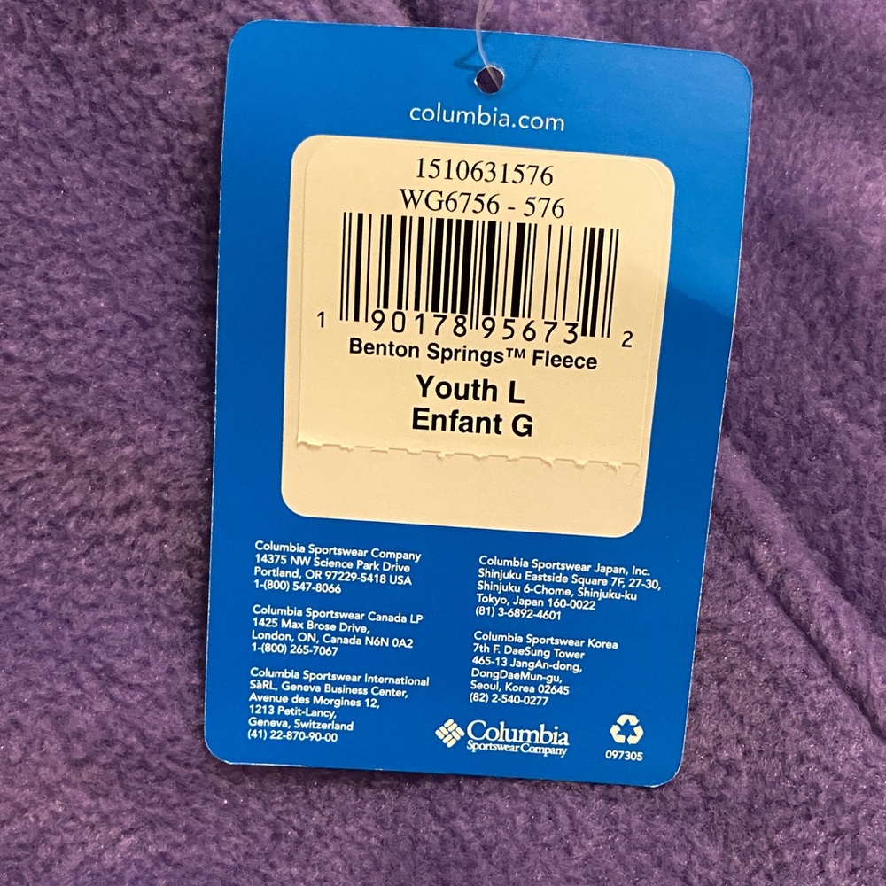 NWT Columbia Girls' Lavender Full‑Zip Benton Springs Fleece Jacket Size Youth L - Picture 3 of 8